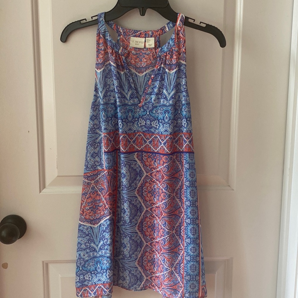 St. Tropez West Coral & Blue Blouse